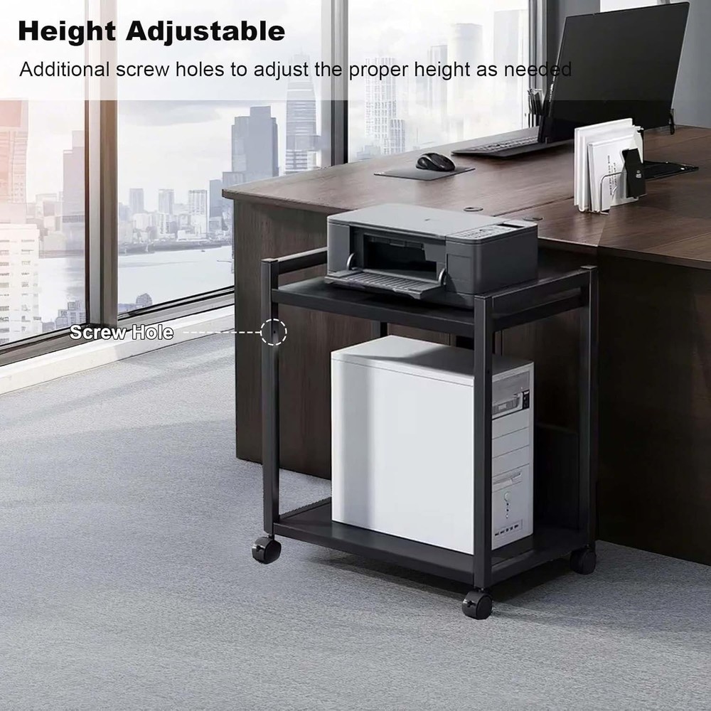 Adjustable CPU Stand W/ Locking Wheels, 2-Tier Design for Floor PC Tower Holder