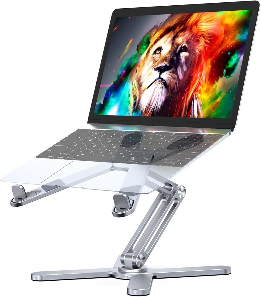 Adjustable Laptop Stand with 360 Rotating Base, Aluminum Riser Silver