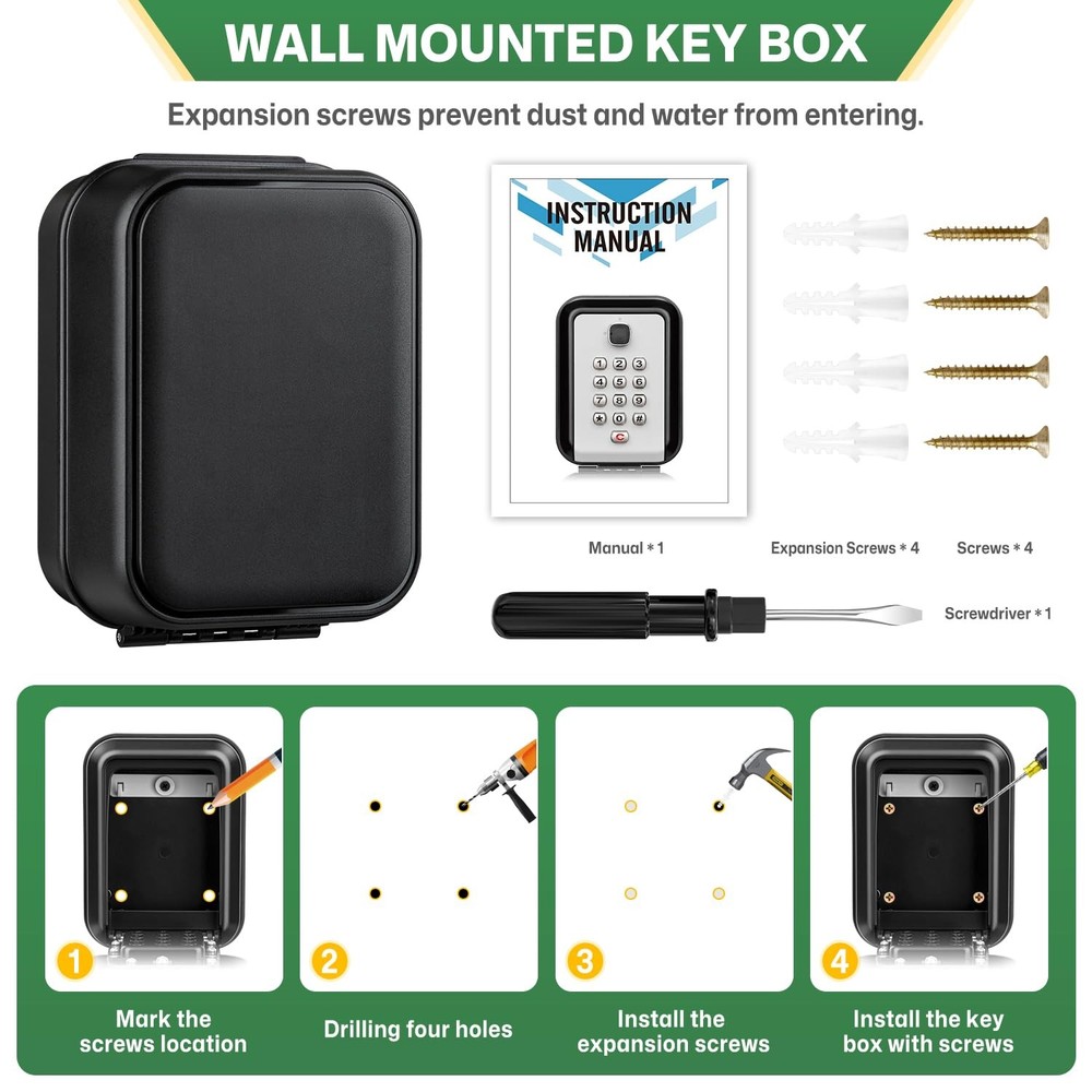 Waterproof Key Lock Box Wall Mount 12Digit Keypad Code Storage Safe Garage