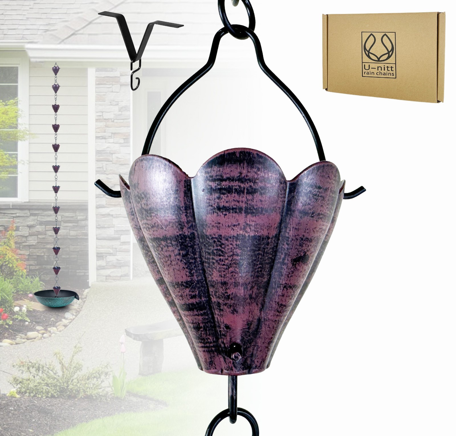 8.5 ft rain chain crimson red scallop cups 786/5570RD NEW