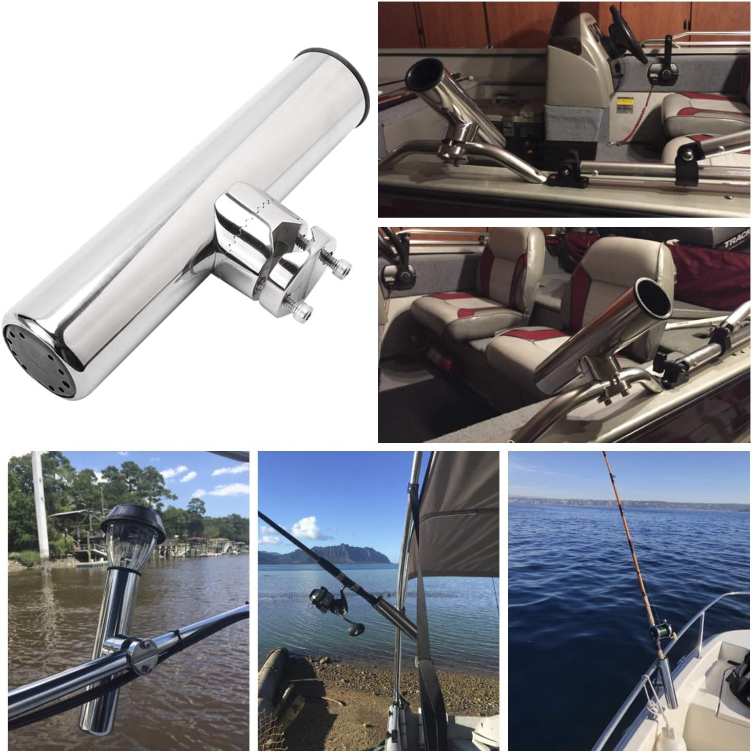 2Pcs Stainless Steel Rod Holders Clamp on Fishing Rod Holder for Rail 7/8" to 1"