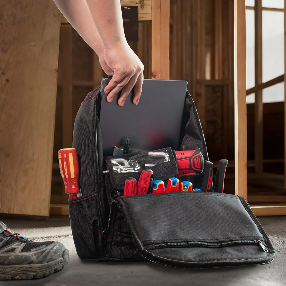 Durable Tool Backpack with Laptop Compartment & 11 Storage Pockets