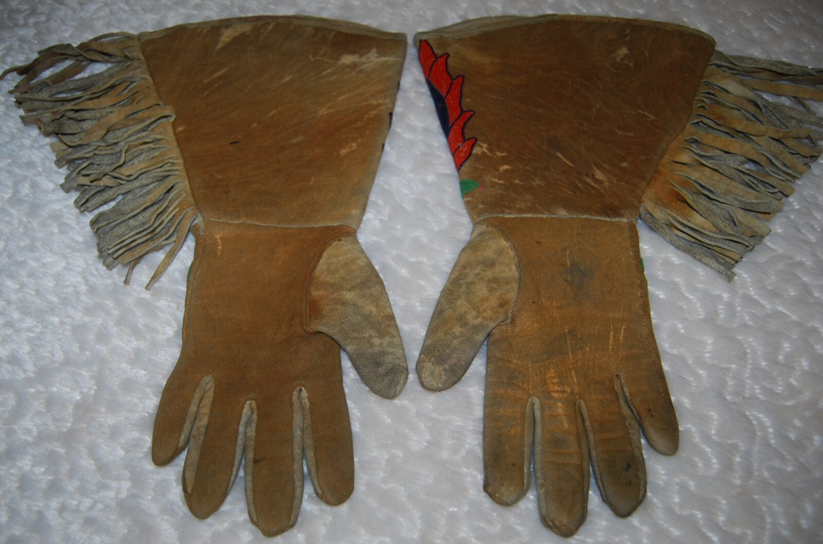 Native American Sioux Northern Plains 1890-1900 Men's Beaded Gauntlets on hide
