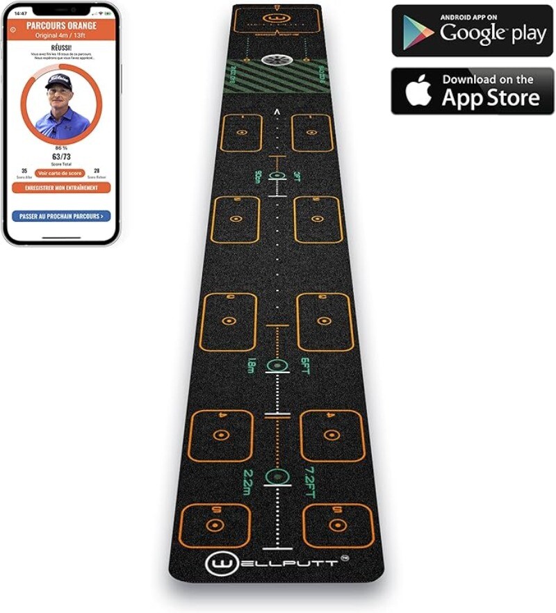 WELLPUTT - Golf Putting Training Mat - 10ft First
