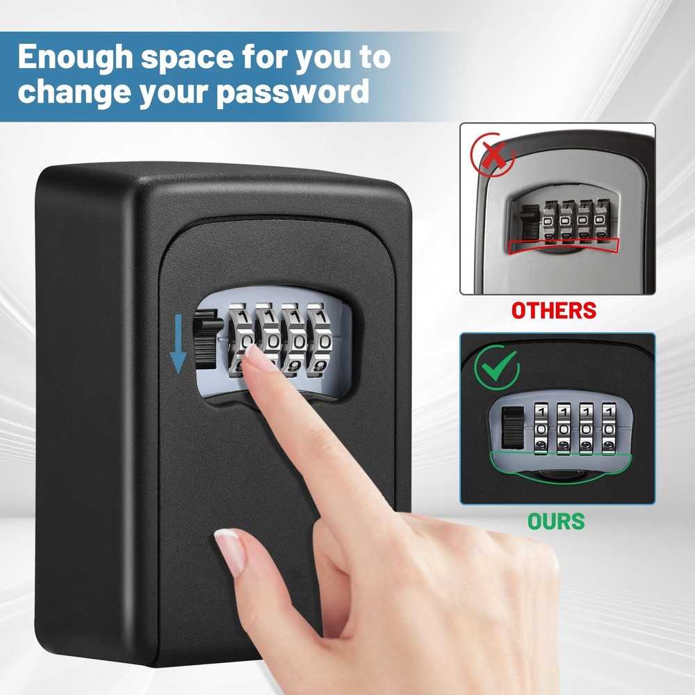 Key Lock Box Wall Mounted,4 Digit Combination Weatherproof Lockbox for Outsid...