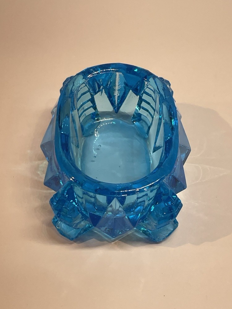 Blue Glass Footed Master Salt Cellar Diamond Pattern 3x2x1.5