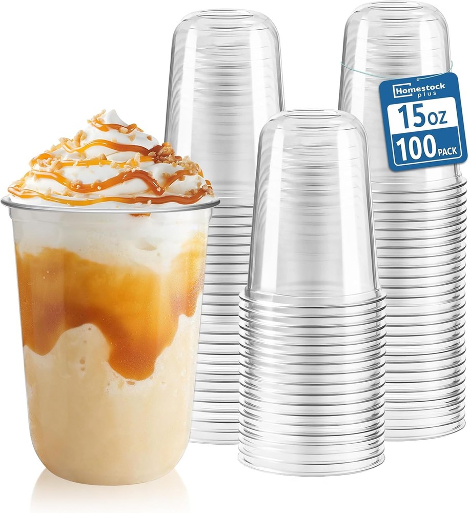 oplus Clear PET Plastic Cups - U-Shaped Disposable Open-