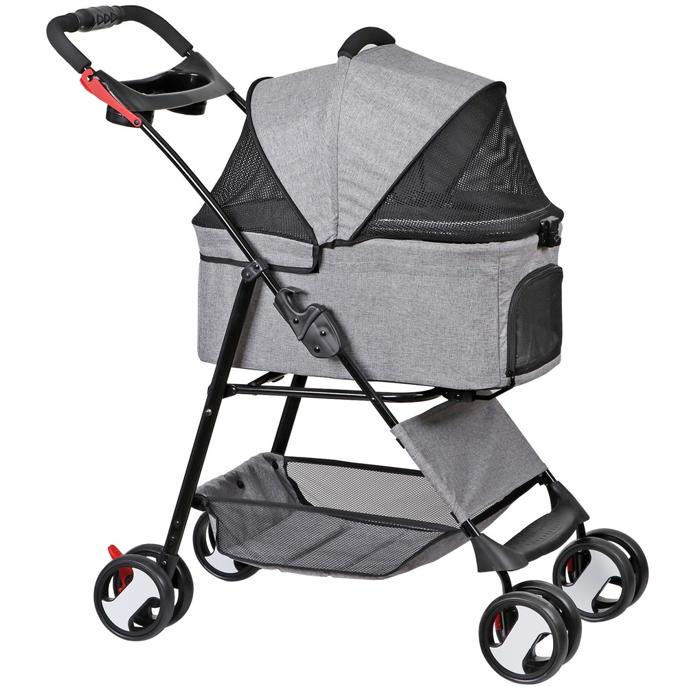 Dog Stroller Cat Stroller 3-in-1 Multifunctional 4 Wheels Lightweight Foldable