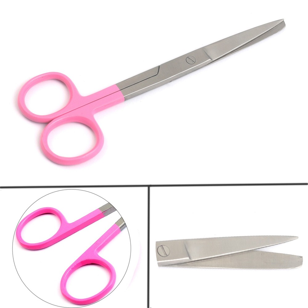 Set Of 2 Pc Operating Scissors 5.5" Sharp Blunt Straight+ Curved Handle (Pink)