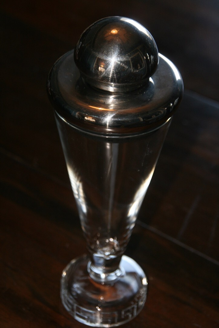 VINTAGE ALESSI GLASS AND STAINLESS COCKTAIL SHAKER, CAMPARI MATTEO THUN, 1980'S
