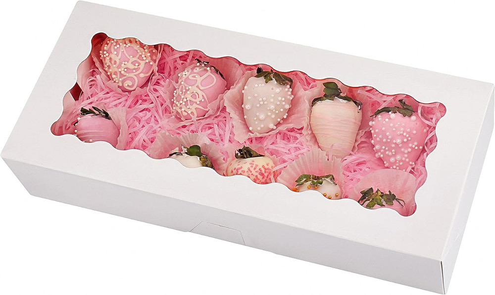 30-Pack Cookie Boxes 12.5" X 5.5" X 2.5", Bakery Boxes with Window, Auto-Popu...
