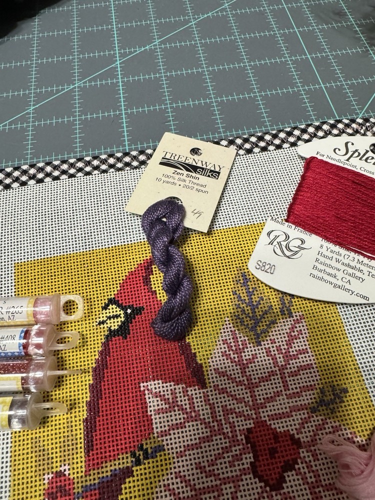 Initial K Fall Cardinal Painted Needlepoint Kit With Threads