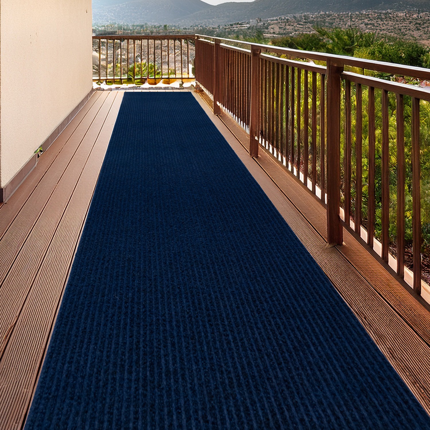 Custom Size Anti-Slip Dark Blue Outdoor Runner Rug