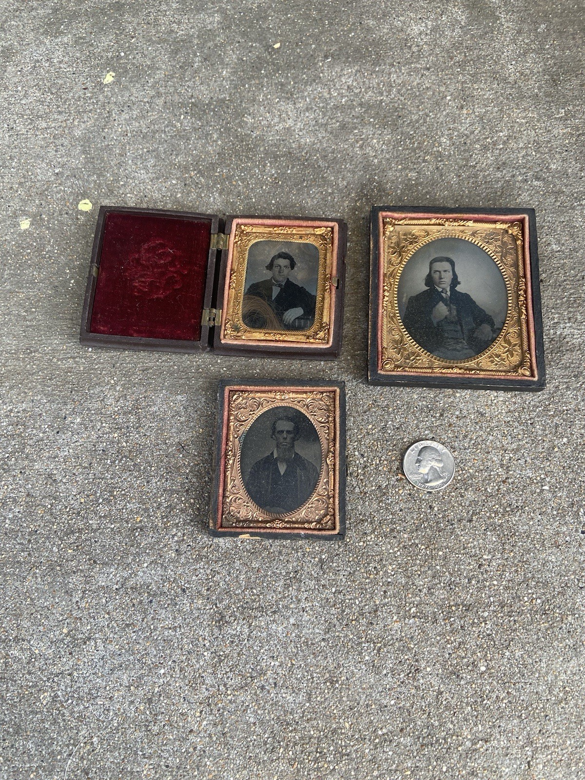 Victorian Mourning Tin Type Photo With Lock of Hair Plus 2 Others - All Men… B5