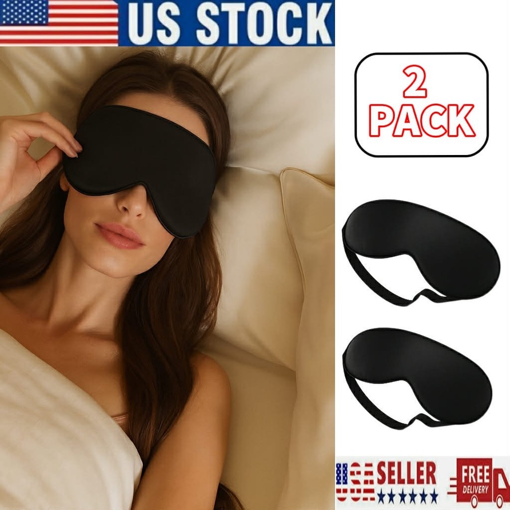 2PCES Silk Sleep Mask  for Sleeping, Soft Adjustable Blindfold, Light Blocking