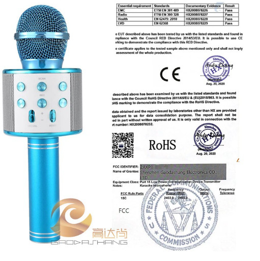 Wireless Bluetooth Karaoke Microphone for Kids, 5-in-1 Portable Handheld Blue