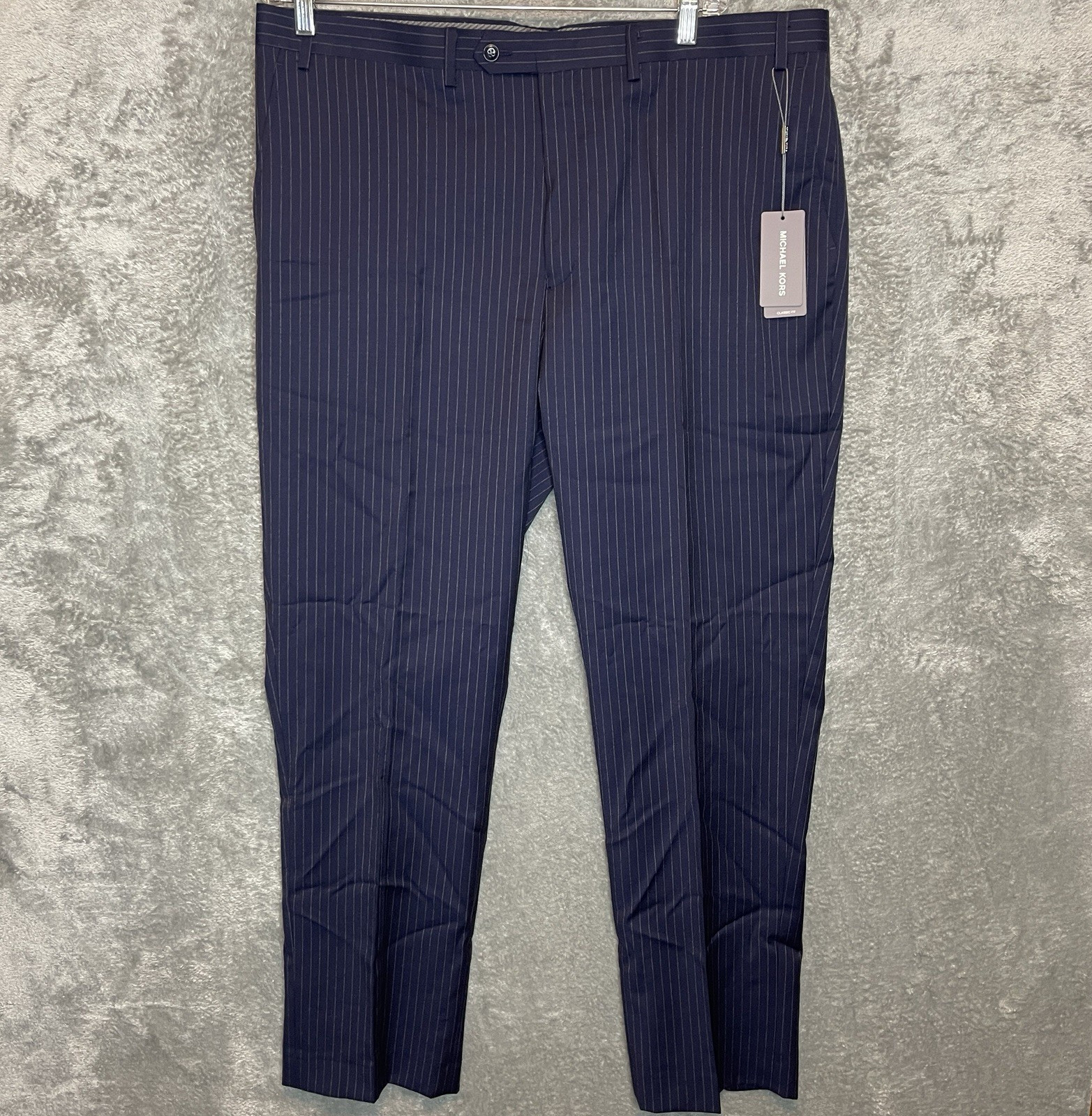 Michael Kors Malone Pinstripe Dress Pant Navy Blue Stretch Wool Blend Classic