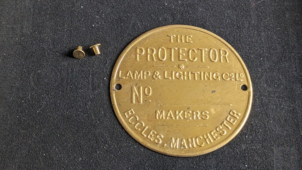 Replacement Protector early type Miners Lamp Badge With Rivets Brass