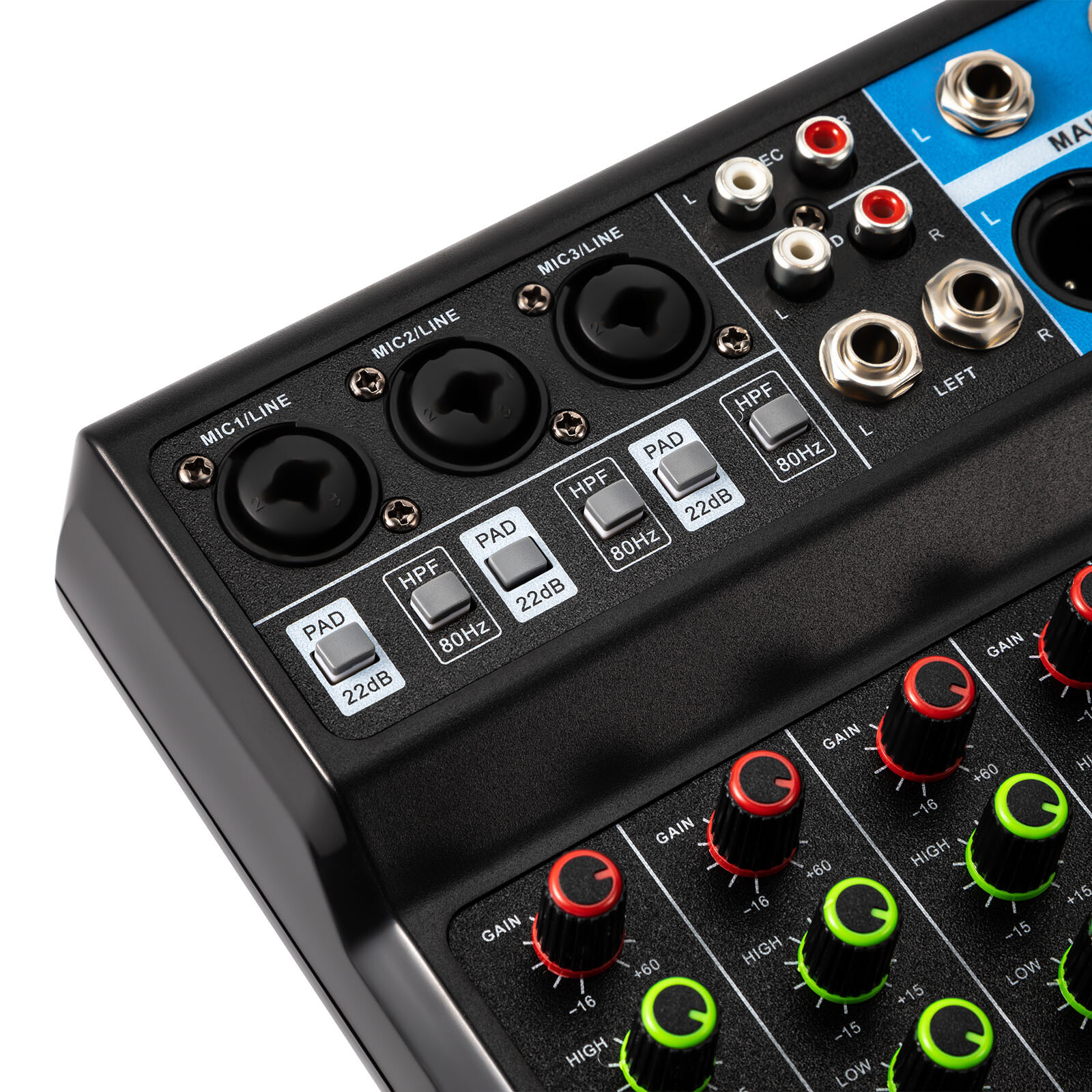 5-Channel Mixer with Bluetooth, USB, and Reverb for Live Audio Mixing