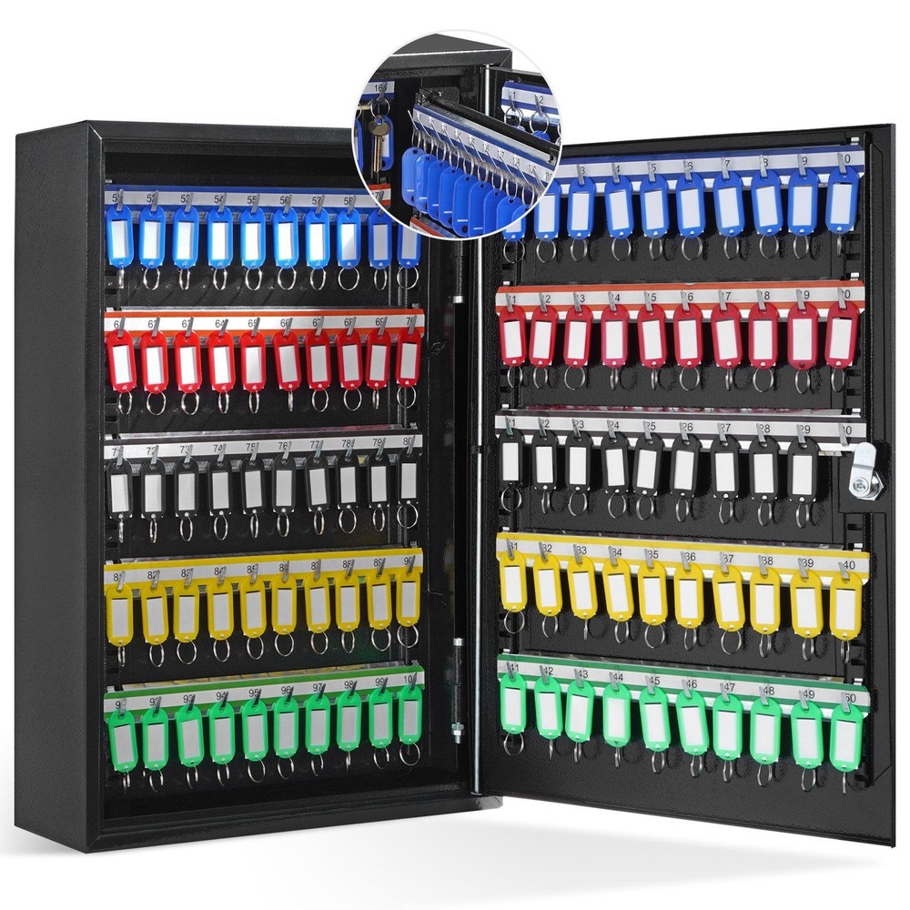 200-Key Cabinet, Key Lock Box with Adjustable Racks, Security Key Storage