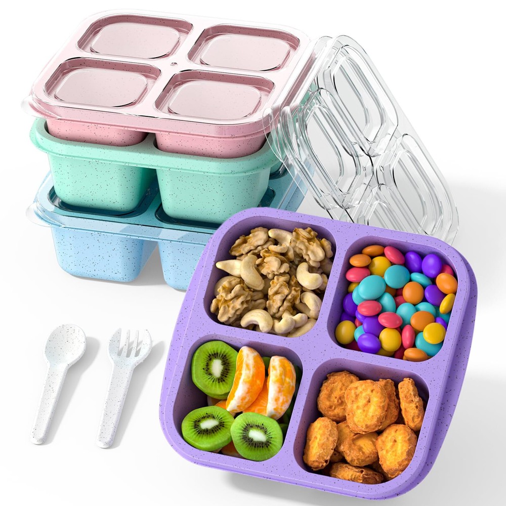 Bento Snack Containers4 Pack 4compartment Meal Prep Containers Reusable Snackl