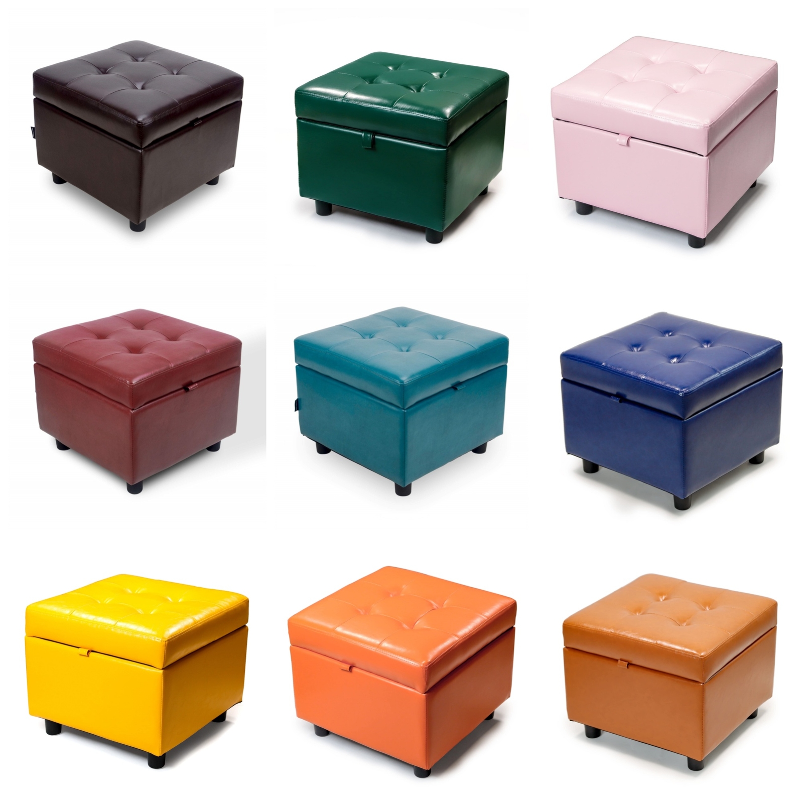 12 Colors Square Tufted Leather Flip Top Ottoman Cube Foot Rest Stool w/ Storage