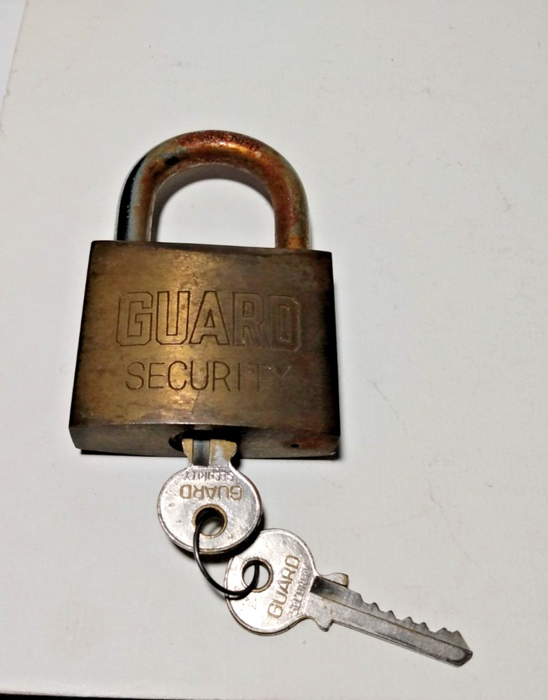 Large Heavy Brass GUARD SECURITY Padlock with Two Keys