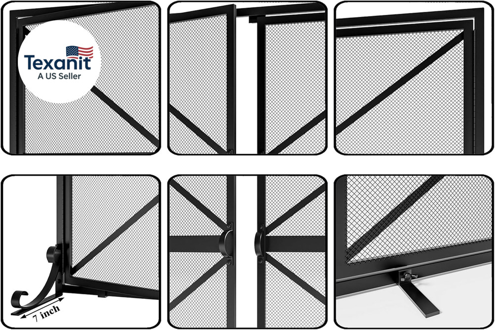 Fireplace Screen with Doors, 2-Pannel Handcrafted Solid Wrought Iron Decorative