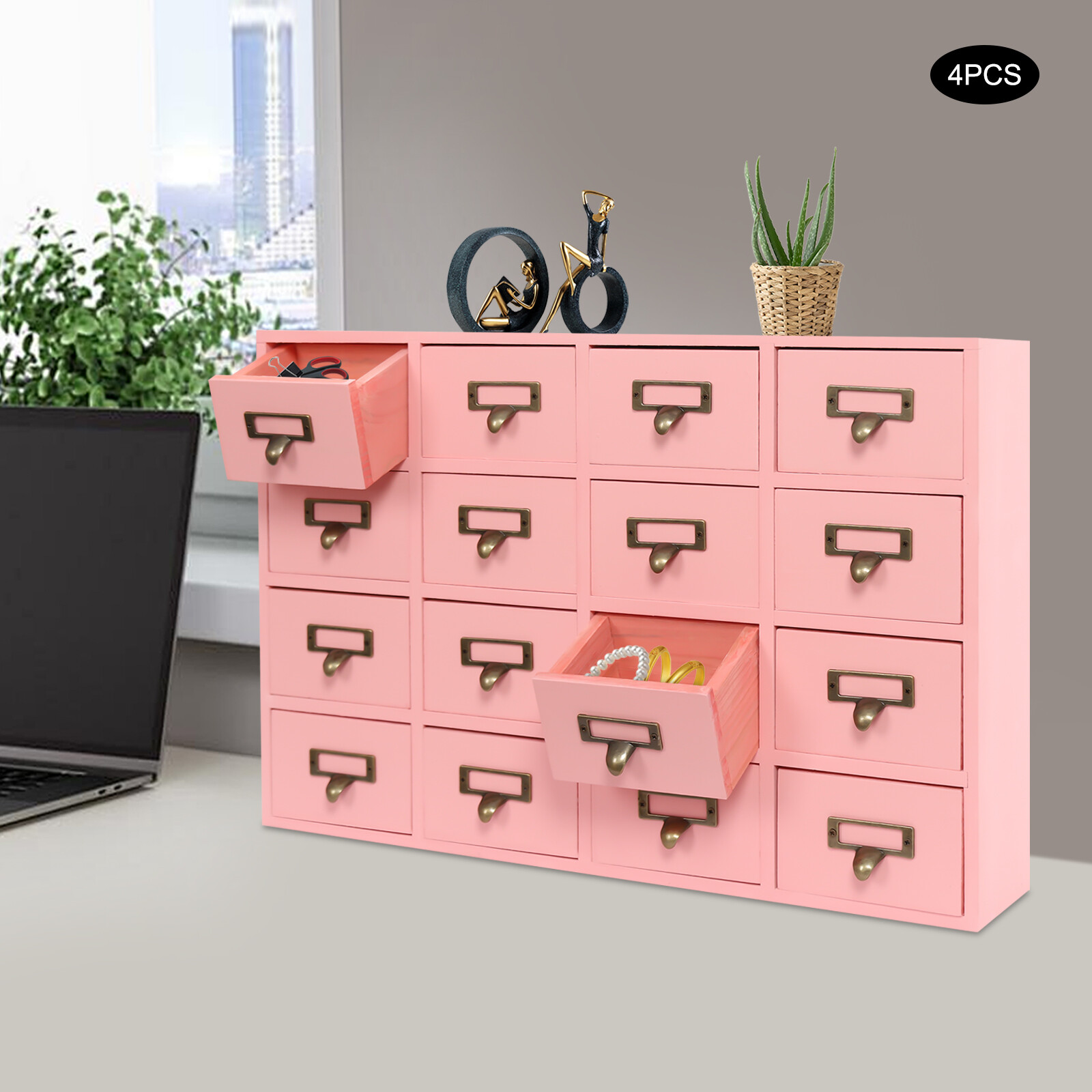 Vintage 4 PCS Drawer Cabinets Pink 64-Drawer Storage Box Storage Cabinet