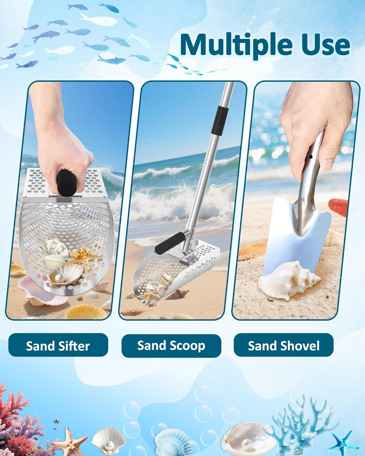Stainless Steel Sand Scoop for Metal Detecting and Treasure Hunting