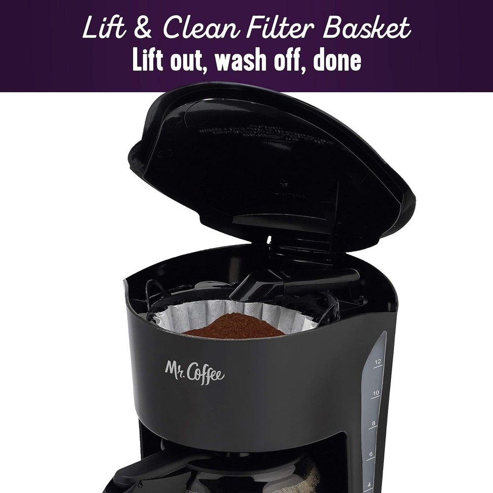 Classic Fully Automatic Black Coffee Maker, 12 Cups with User-Friendly Design