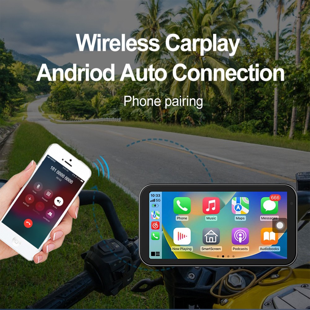 6.25" Motorcycle GPS Navigation Touch Screen Wireless CarPlay Android Auto Cam