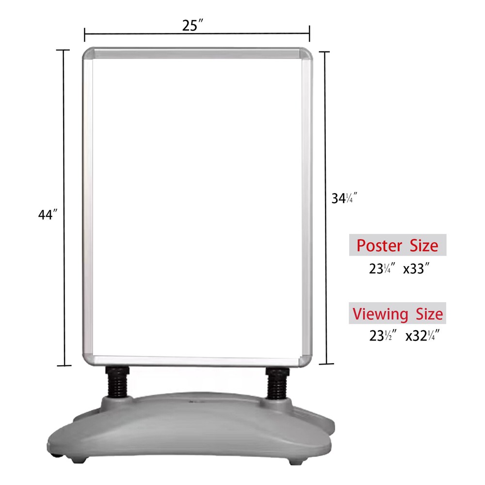 poster display rack 23" x 33", double-sided, water injection base with spring