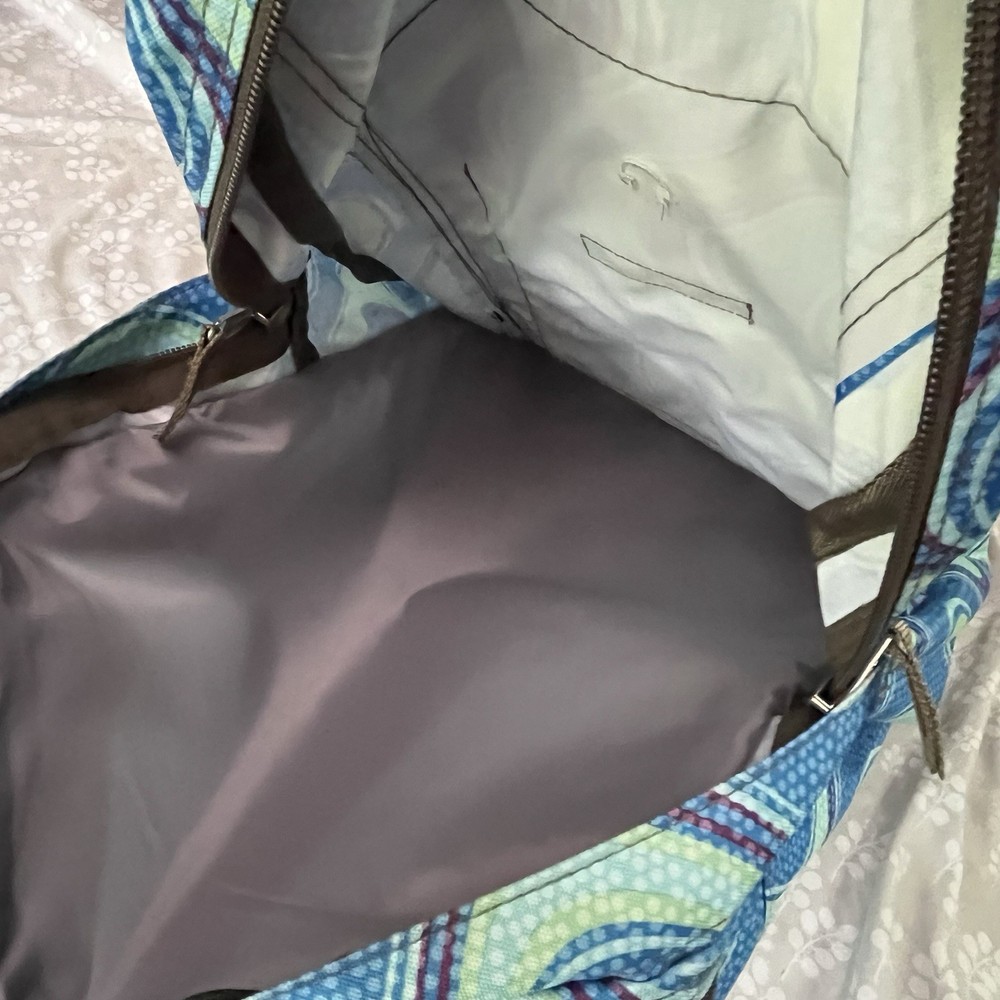 LL Bean Deluxe Blue Backpack Reflective Strip Waves Design Many Pockets