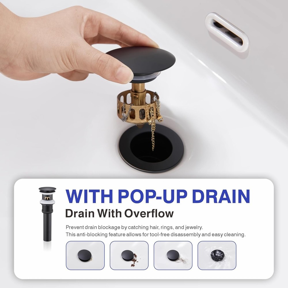 Bathroom Sink Faucet W/ Pull Down Sprayer Matte Black Single Handle Pull Out