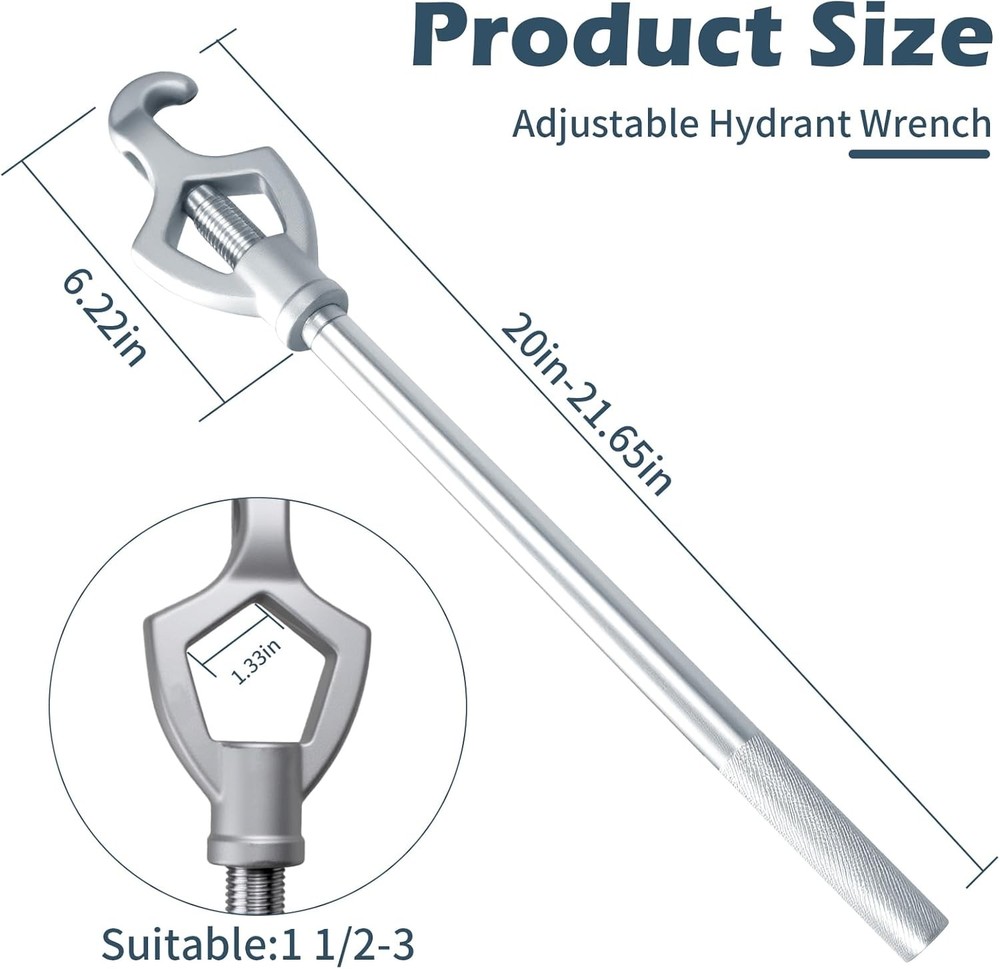 2PCS Professional Fire Hydrant Wrench, Adjustable Spanner Tool for 1-1/2" to 3"