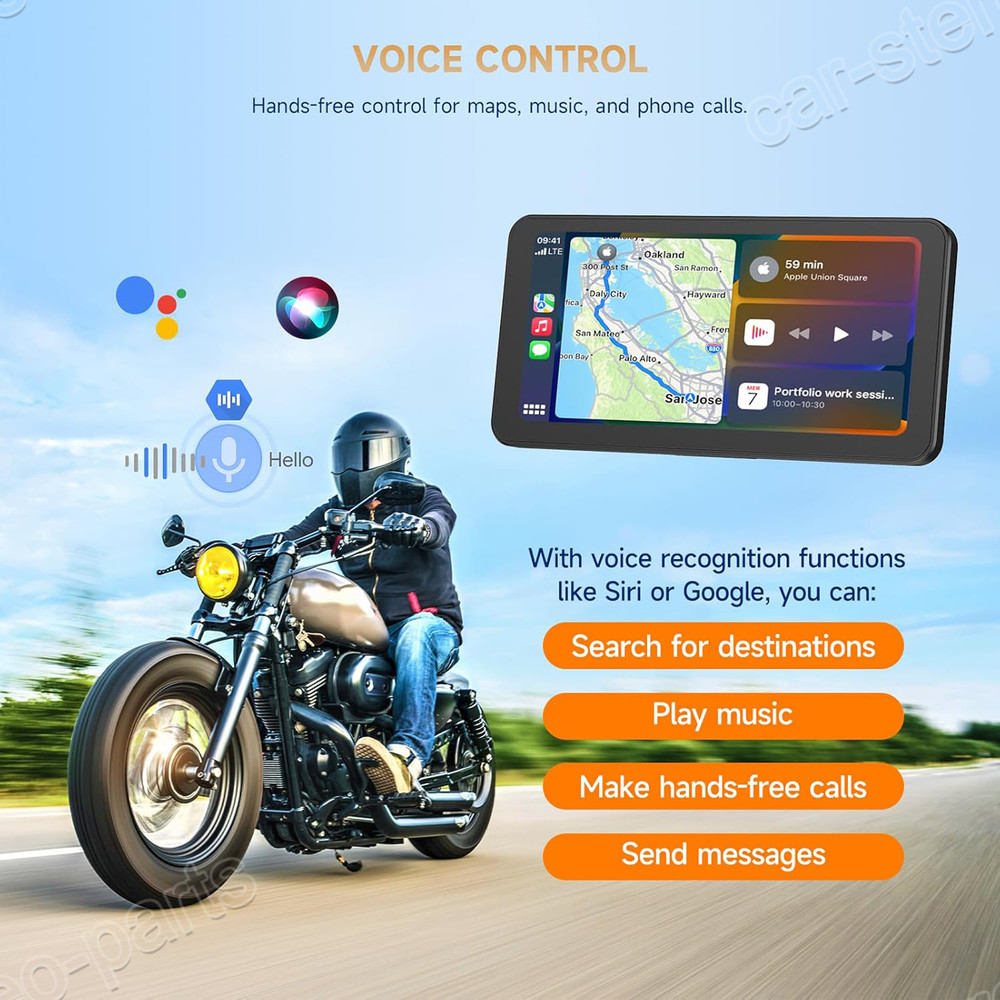 Wireless Motorcycle CarPlay Android Auto 6.3" Touch Screen GPS Navigation