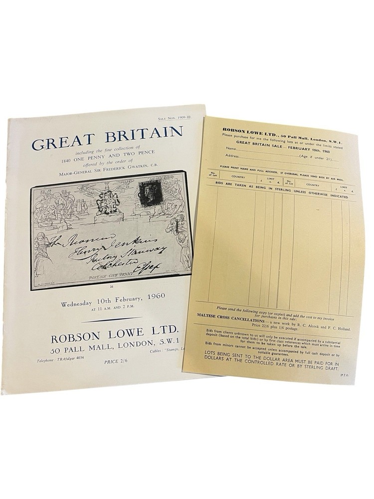 1960 Robson Lowe Auction Catalogue - Great Britain & Bid Penny Black Collection