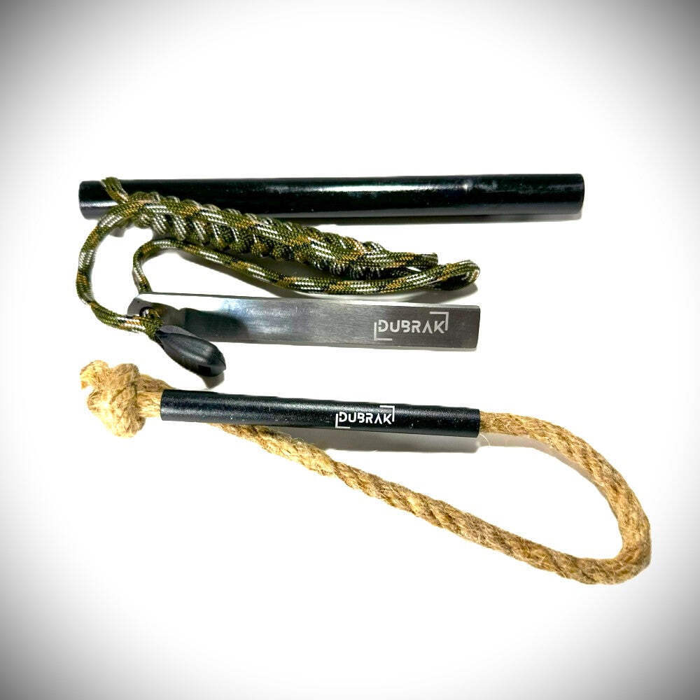 Dubrak Heavy-Duty 6" x 1/2" Ferro Rod Fire Starter + Tinder Rope for Camping