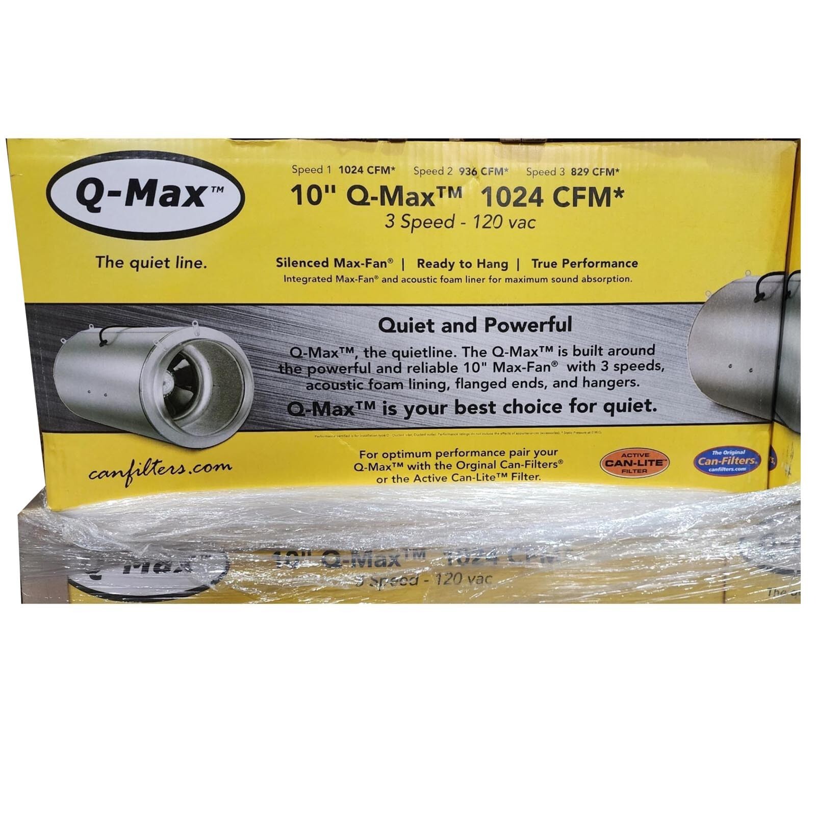 New Grow Fan Q-Max 10" 1024 CFM Inline Exhaust Ventilation Hydroponics w Muffler