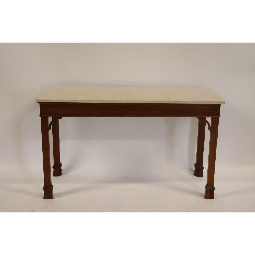 Baker Williamsburg Mahogany Chinese Chippendale Console Table Sofa Table Marble
