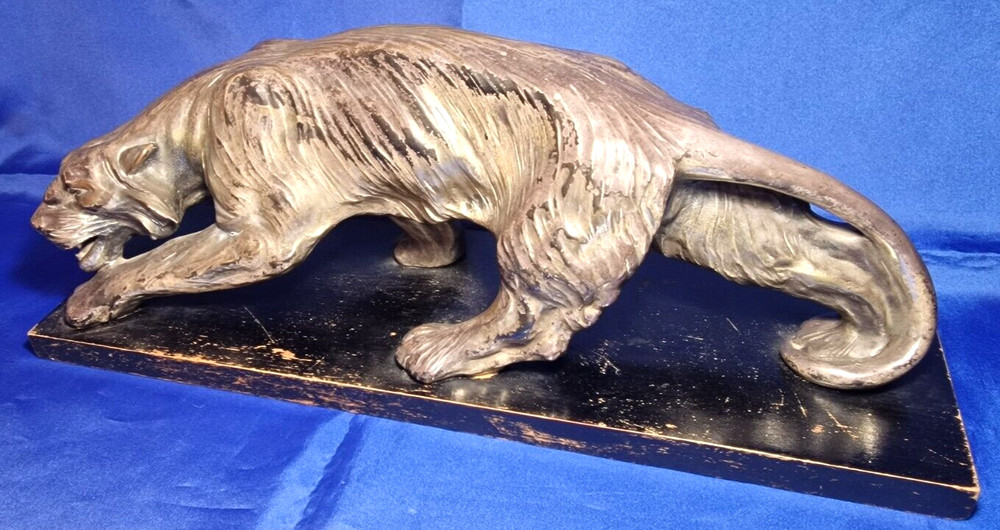 Michele Fabris Sculptor-Tiger-Silver Covered Terracotta-Silver Overlay