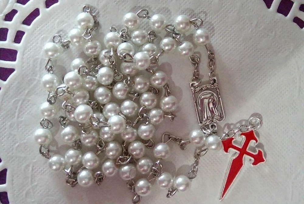 Catholic Rosary Silver and Pearls* CHARITY FUNDRAISER Convent Rosary n88
