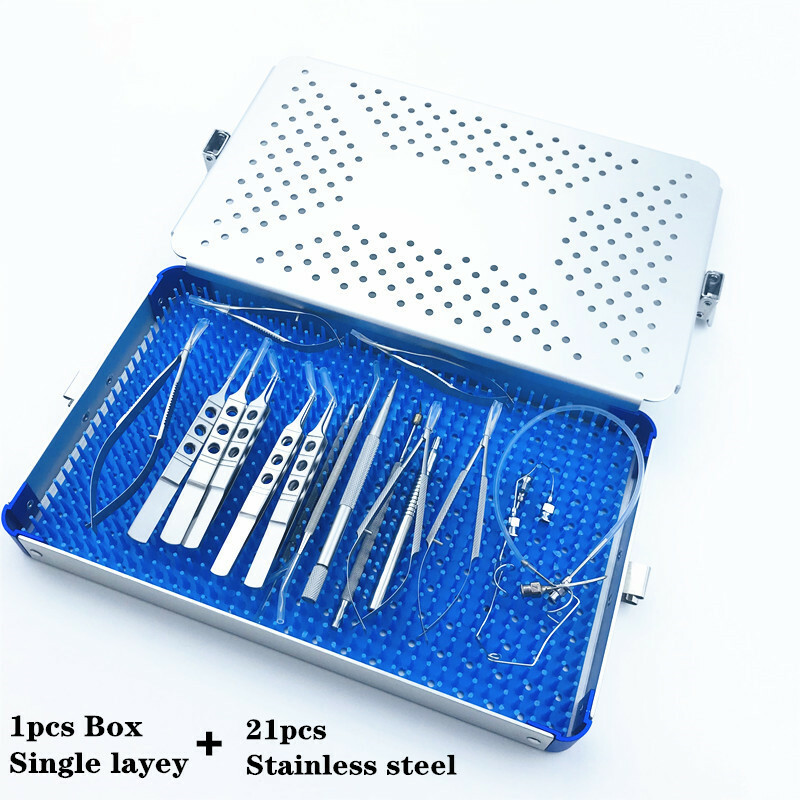 21PCS Ophthalmic Cataract Set Eye Micro Surgery with sterilization tray box case