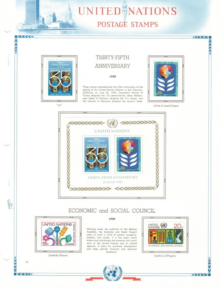 UNITED NATIONS in 135-Pg WHITE ACE ALBUM ~ 1951 to 1988 ~ 793 Stamps, Mint, F/VF