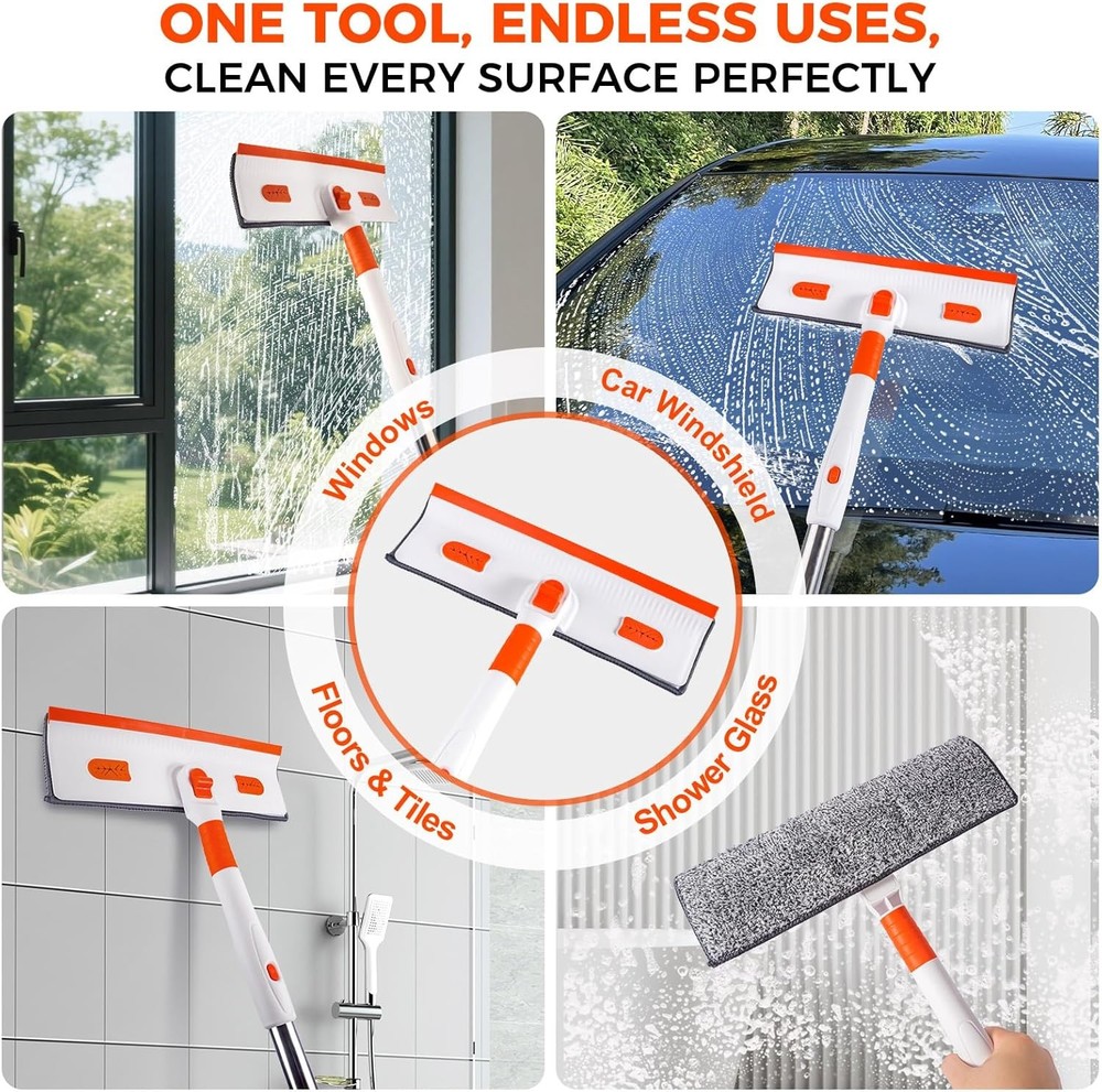 Professional Window Squeegee 2-in-1, Window Cleaner with 55" Extension Pole, Pre