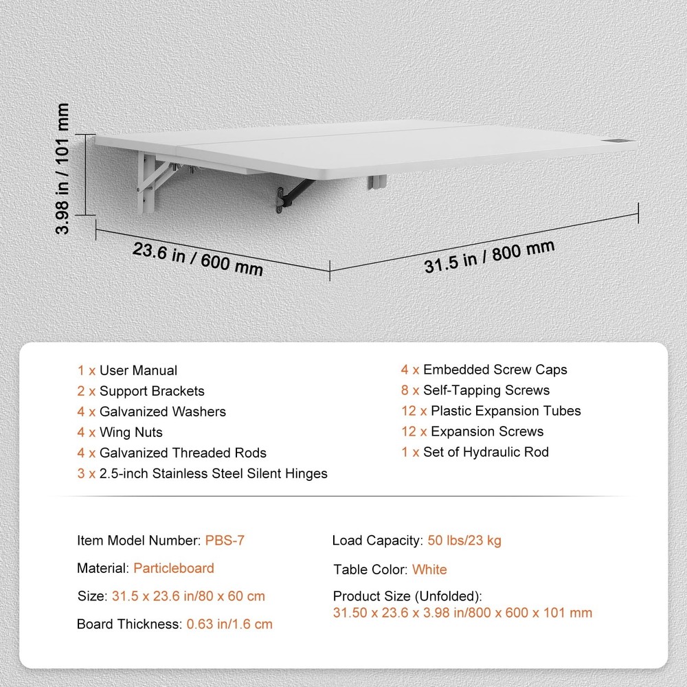 Wall-Hanging Foldable Desk 31.5" x 19.69" Space-Saving Drop-Leaf Table Floating