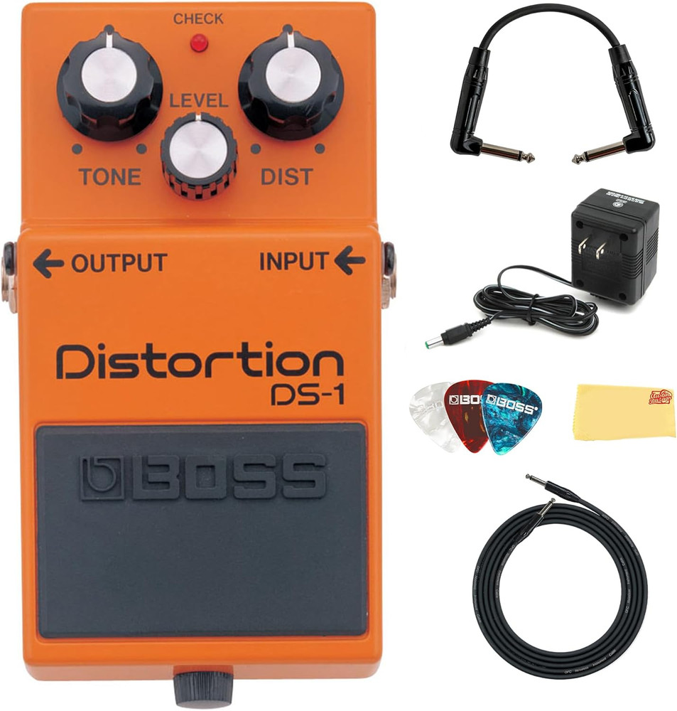 DS-1 Distortion Bundle with Gearlux Power Supply, Instrument Cable, Patch Cable,