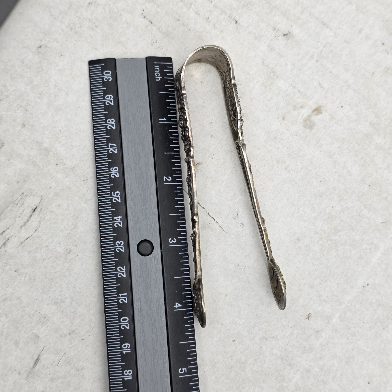 Antique German 830 Silver Sugar Tongs - Ornate Hildesheimer Rose Pattern - 4"