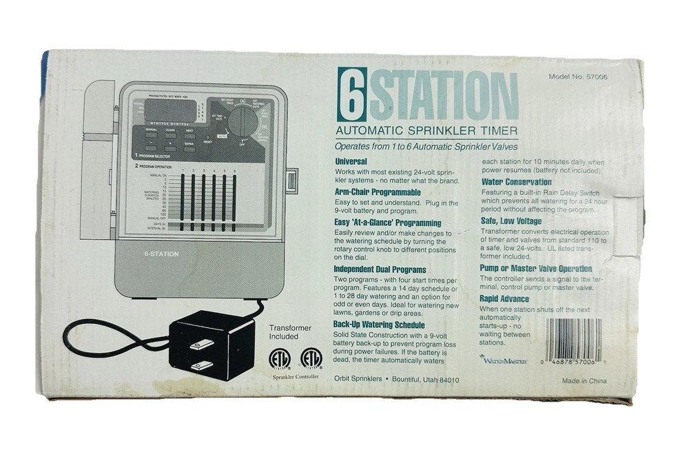 Water Master 6 Zone Dual Programming SPRINKLER TIMER ( 57006 ) New—Damaged Box